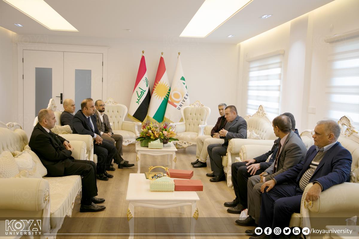On Thursday, January 26, 2023, President of Koya University, Asst. Prof. Dr. Muhammad Haseeb Siddiq, welcomed each of the delegation member which consists of; Asst. Prof. Dr. Ahmad Bahaddin Ali and Asst. Prof. Dr. Hawkar Salar Ahmad, a lecturer at the University of Sulaimani, and a delegation of the Kurdistan Sports Journalists' Committee.  During the meeting, each of the university's Vice Presidents for Administrative and Financial affairs , Asst. Prof. Dr. Rostam Salam Aziz, the Dean of Faculty of Physica
